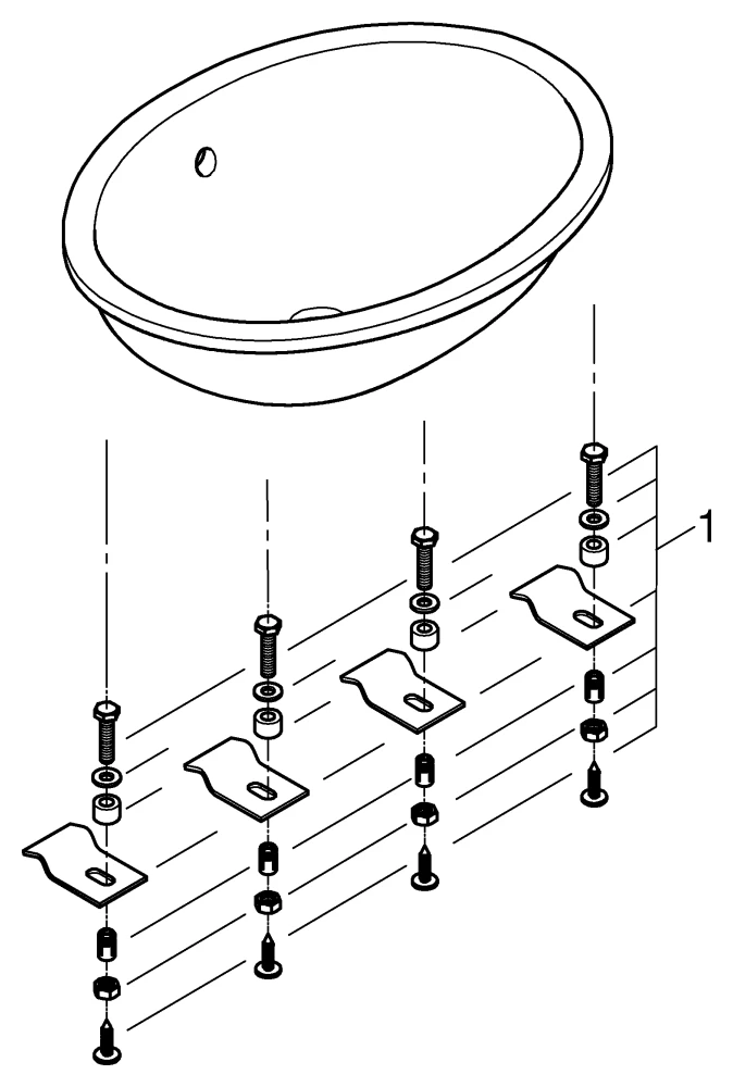 Unterbauwaschtisch Universal 39423, 560 x 420 mm, aus Sanitärkeramik, alpinweiß