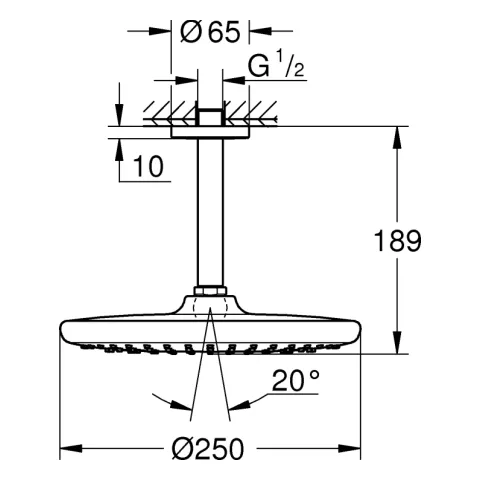Grohe Tempesta 250 Kopfbrause-Set Deckenauslass 142 mm, 1 Stahlart Grohe Tempesta 250 Kopfbrause-Set Deckenauslass 142 mm, 1 Stahlart