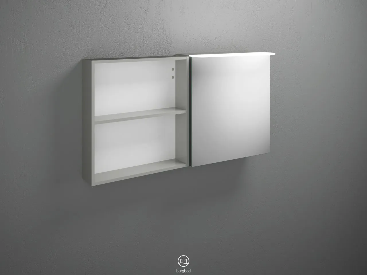 Burgbad Spiegelschrank Badu SFTW120, 310x1200x665 mm, beidseitig verspiegelt, LED-Aufsatzleuchte 4200 K, Schalter-Steckdosenelement