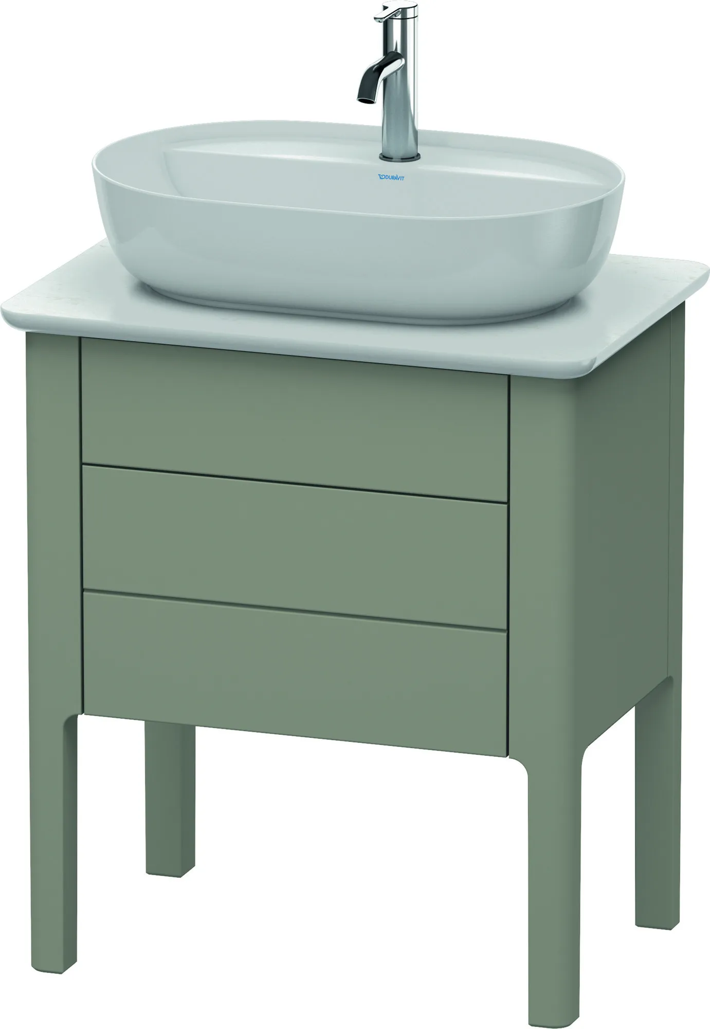 Duravit Waschtischunterschrank bodenstehend „Luv“ 63,8 × 74,3 × 45 cm Steingrau Seidenmatt Becken: mittig / Front- & Korpusfarbe: Steingrau Seidenmatt / Größe: 63,8 × 45 × 74,3 cm / Schubladen: 2