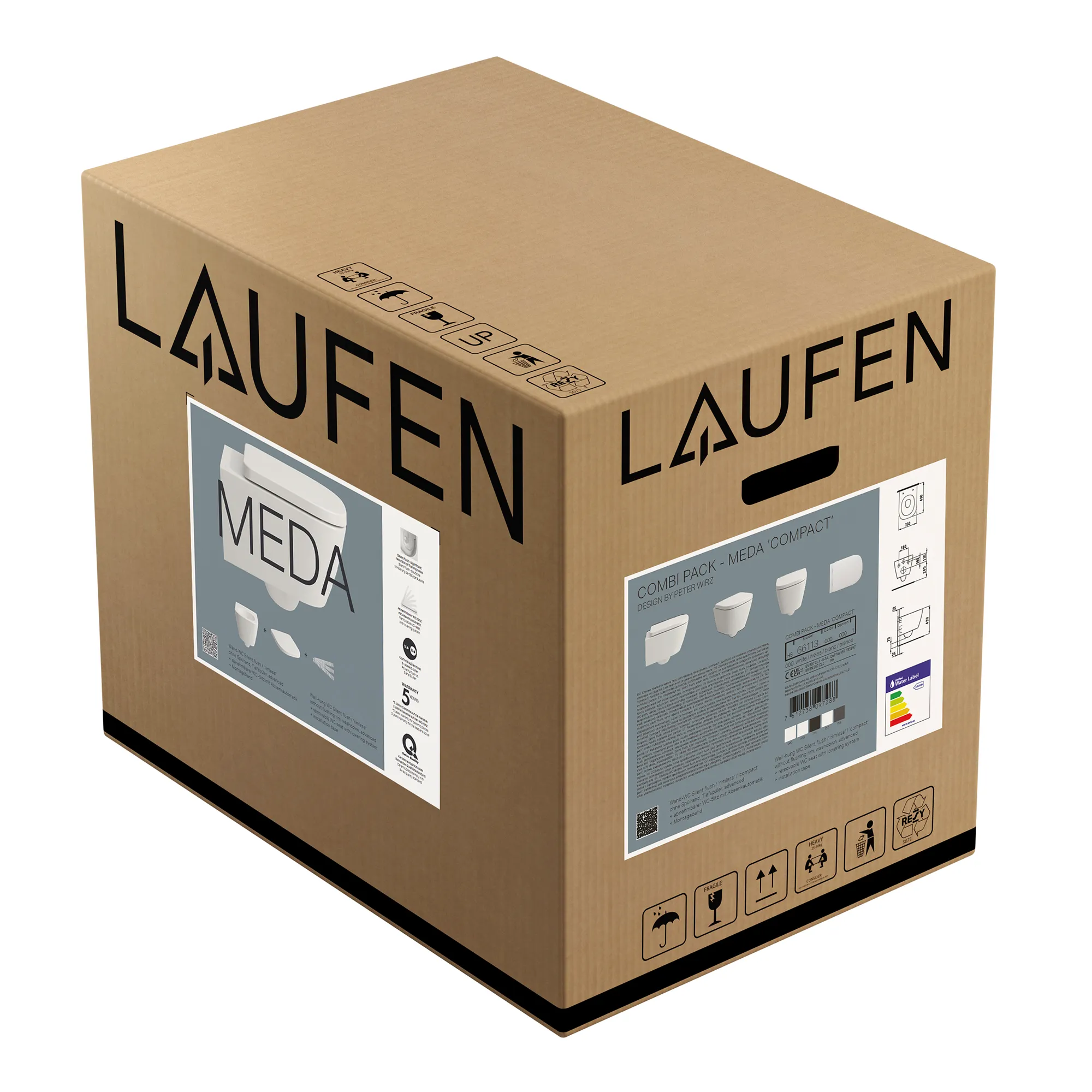 Pack Wand-WC Advanced (verdeckte Befestigung) + Sitz, MEDA, 540x360, Silent Flush (Wirbelspültechnologie), Tiefspüler, spülrandlos, Ausführung kurz (kompakt), inkl. Sitz+Deckel mit Absenkautomatik, weiß bestehend aus H820113 WC und H891113 WC-Sitz