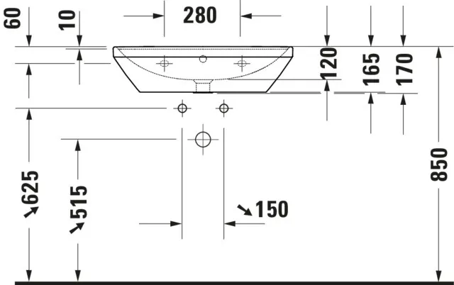 Wandwaschtisch „D-Neo“, mit Überlauf, Hahnlochposition mittig Wandwaschtisch „D-Neo“, mit Überlauf, Hahnlochposition mittig