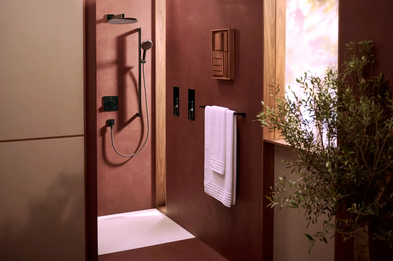 Hansgrohe Ecostat Comfort E Thermostat Unterputz, 2 Verbraucher, Mattschwarz, iBox universal 2, mit Tasten Rain klein, Rain groß, Handbrause, Schwall und Wanne