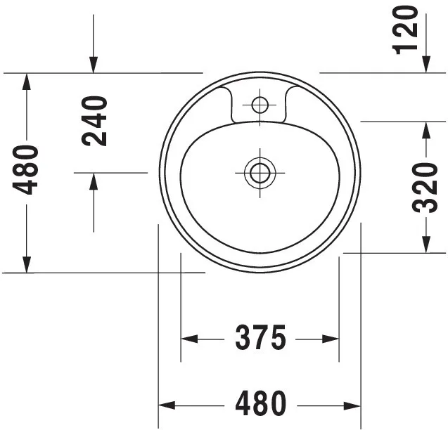 Einbauwaschtisch Manua 480 mm EB v.oben, mitÜL, mitHLB, 1 HL, weiß