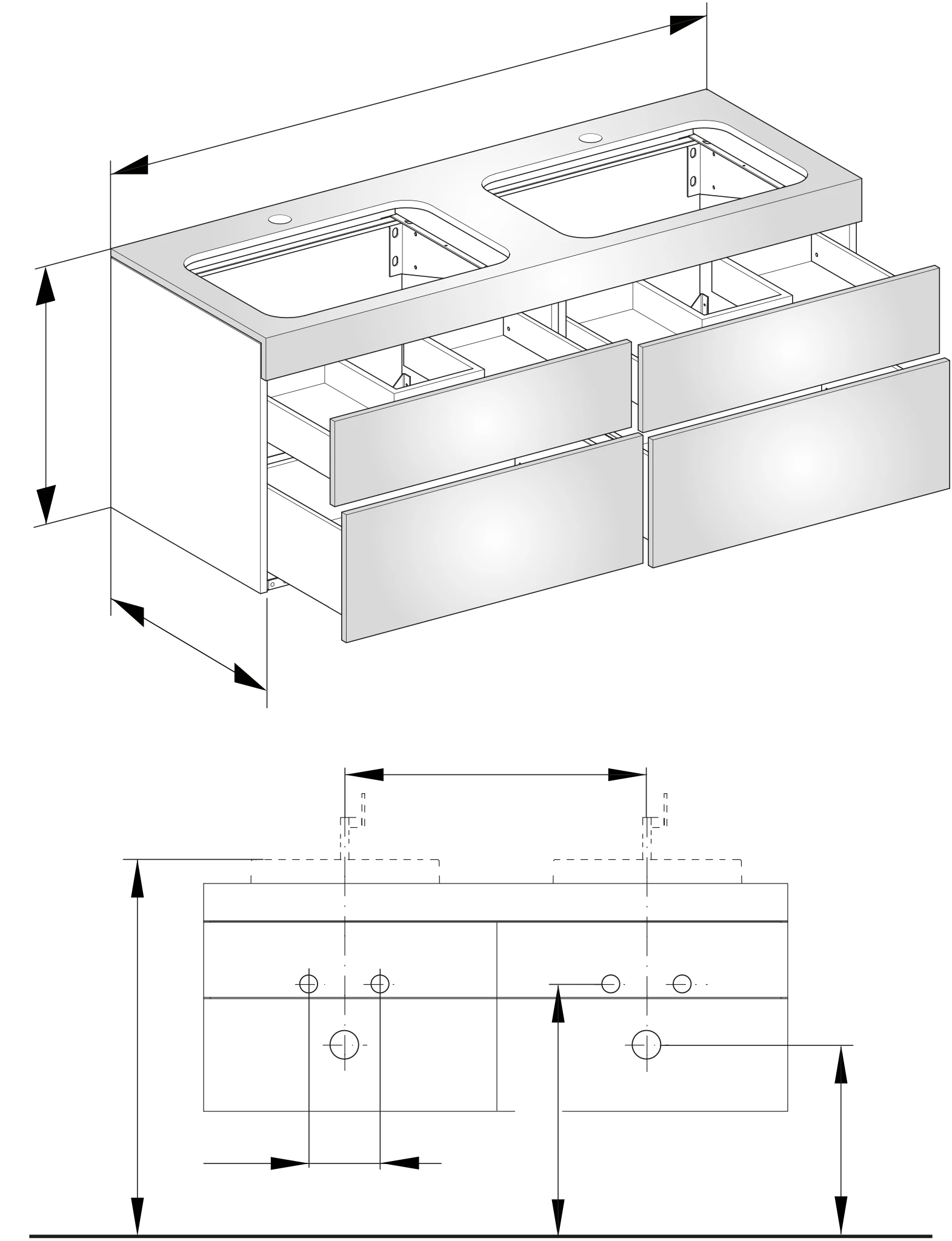 KEUCO Waschtischunterschrank „Edition 400“ Weiß (Strukturlack), Weiß (Strukturlack), links und rechts, ohne Beleuchtung 1400 × 546 × 535 mm KEUCO Waschtischunterschrank „Edition 400“ Weiß (Strukturlack), Weiß (Strukturlack), links und rechts, ohne Beleuchtung 1400 × 546 × 535 mm