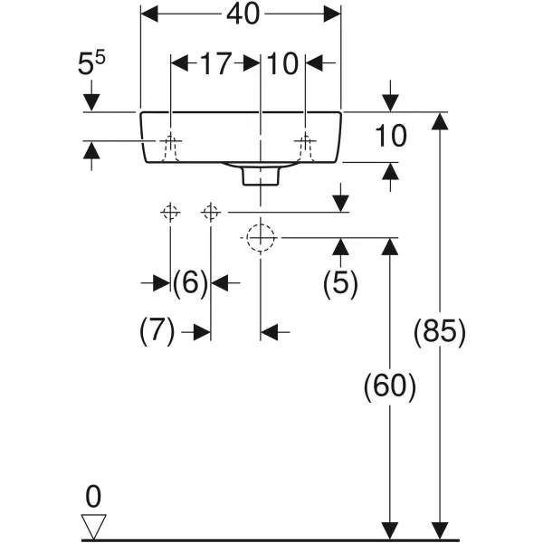 Wandwaschtisch mit Ablagefläche „Renova Compact“, rechteckig, mit Überlauf, Hahnlochposition links 40 × 25 cm in weiß alpin