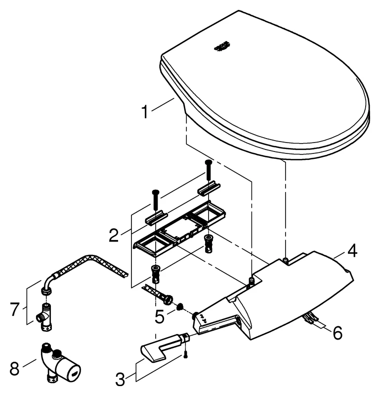 Dusch-WC-Aufsatz Bau Keramik 39648, Duroplast WC-Sitz und -Deckel mit Absenk-Automatik, 2 separate Duscharme für Anal- und Lady-Dusche, alpinweiß