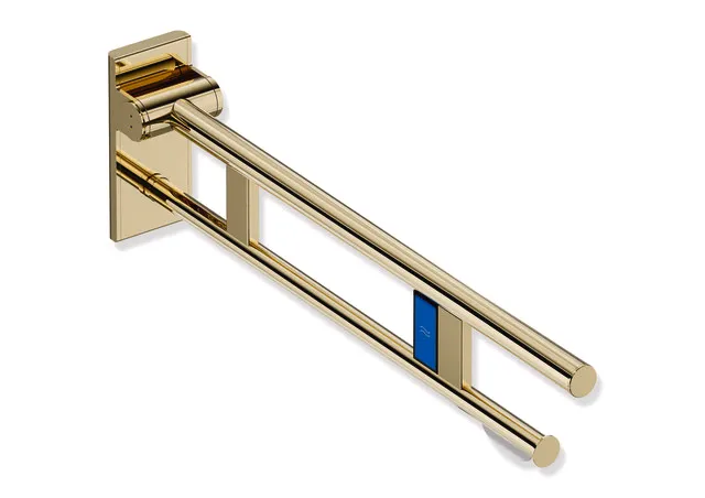 Mobiler Stützklappgriff Duo, Design A des Systems 900, Edelstahl, PVD, Ausladung 750 mm, mit WC-Papierhalter und Funk-Spülauslösung, Ausführung links, in Farbe CK (Messing glänzend) Mobiler Stützklappgriff Duo, Design A des Systems 900, Edelstahl, PVD, Ausladung 750 mm, mit WC-Papierhalter und Funk-Spülauslösung, Ausführung links, in Farbe CK (Messing glänzend)
