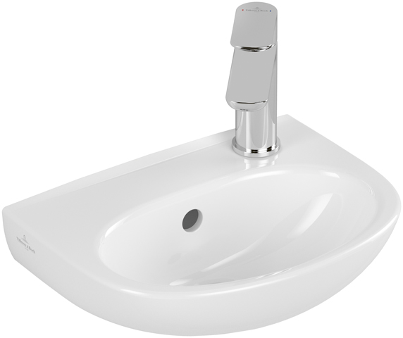 Handwaschbecken O.novo 43403R, 360 x 275 mm, Oval, Becken mittig, 1HL. Hahnloch rechts durchgestochen, mit Überlauf, Weiß Alpin