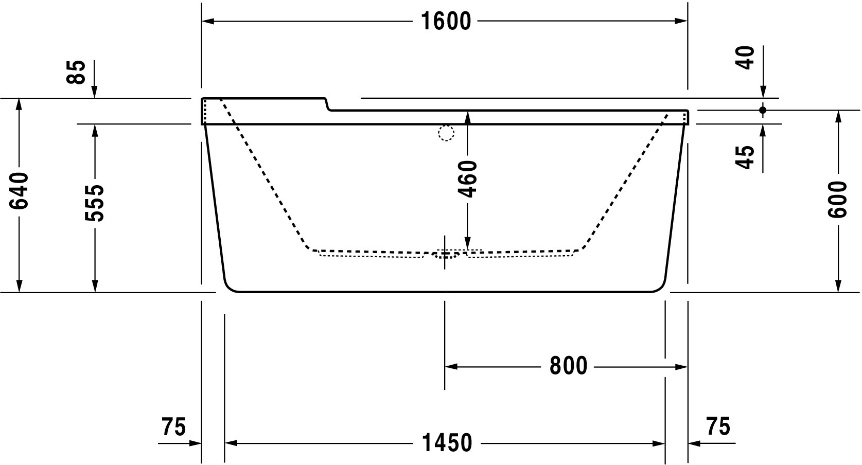 Duravit Badewanne „Starck“ freistehend oval 160 × 80 cm, Mittelablauf 