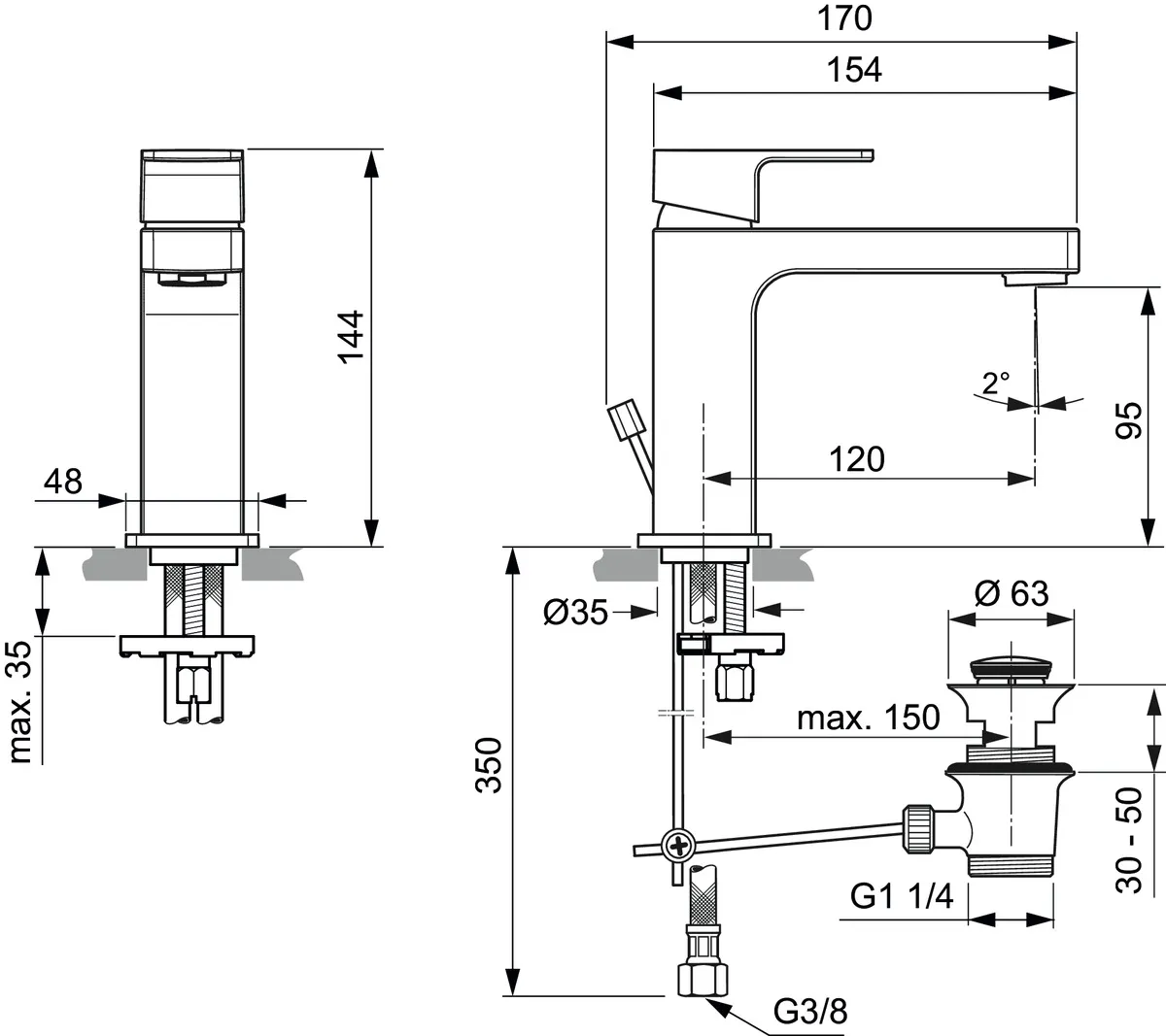 Einhand-Waschtischarmatur „Edge“ Ausladung 120 mm