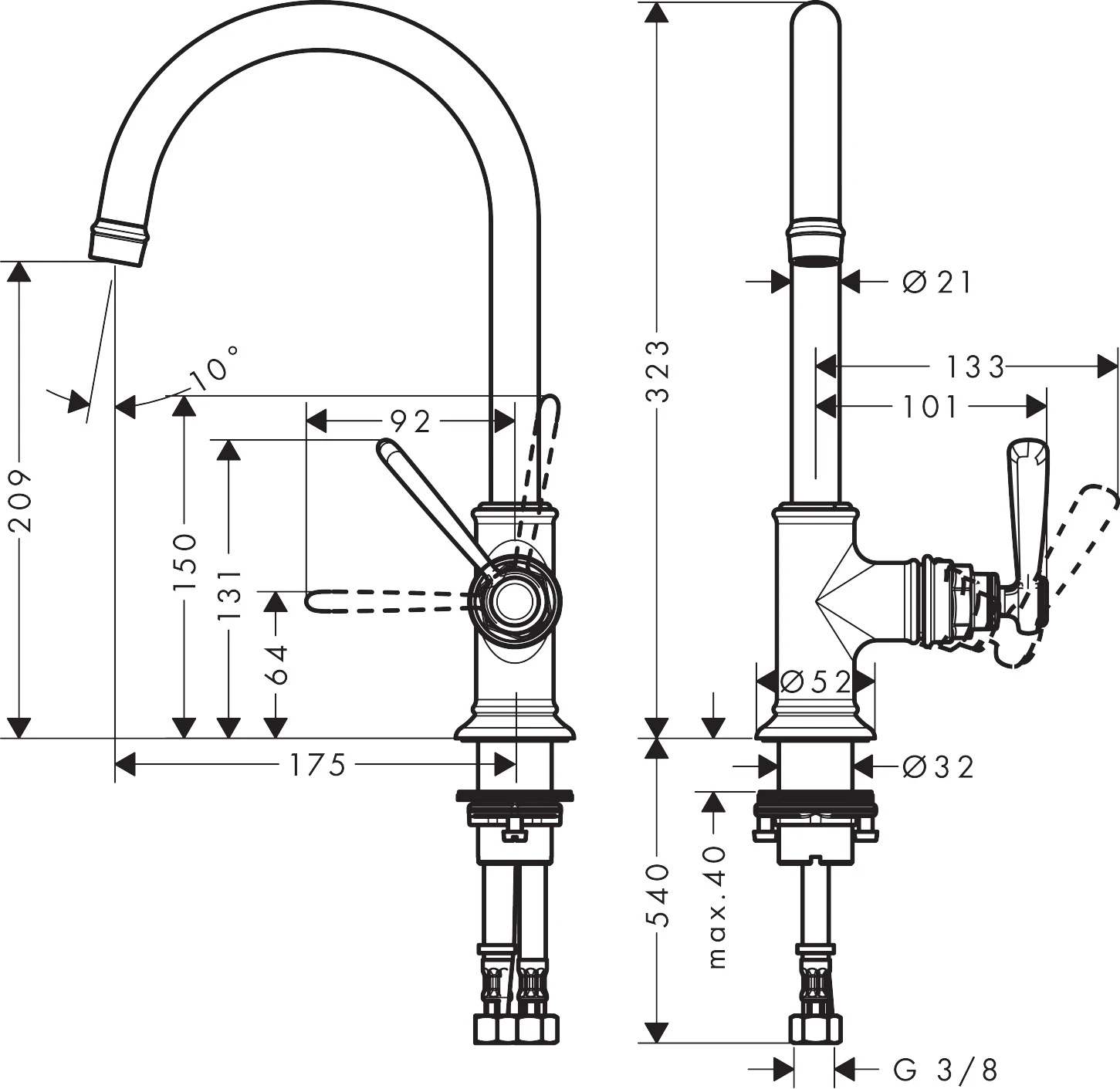 Waschtischmischer 210 Axor Montreux ohne Ablaufgarnitur chrom