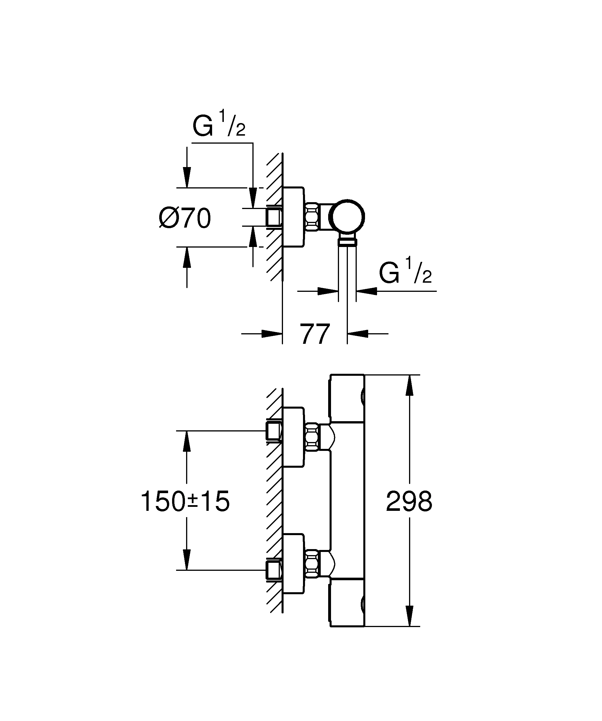 Thermostat-Brausebatterie Grohtherm 1000 Cosmopolitan 34065_2, Wandmontage, hard graphite