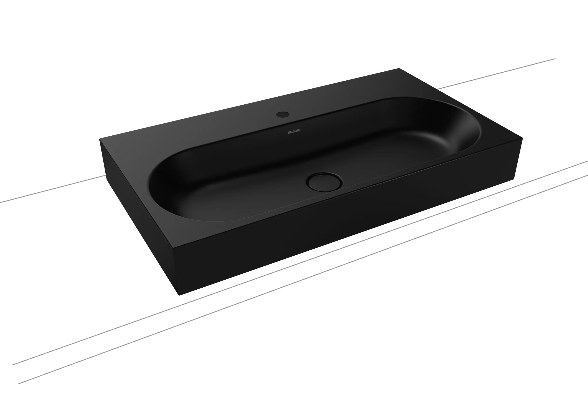 Aufsatzwaschtisch „Centro“ 90 × 50 cm, mit Hahnlochbohrung in schwarz matt, mit Perl-Effekt