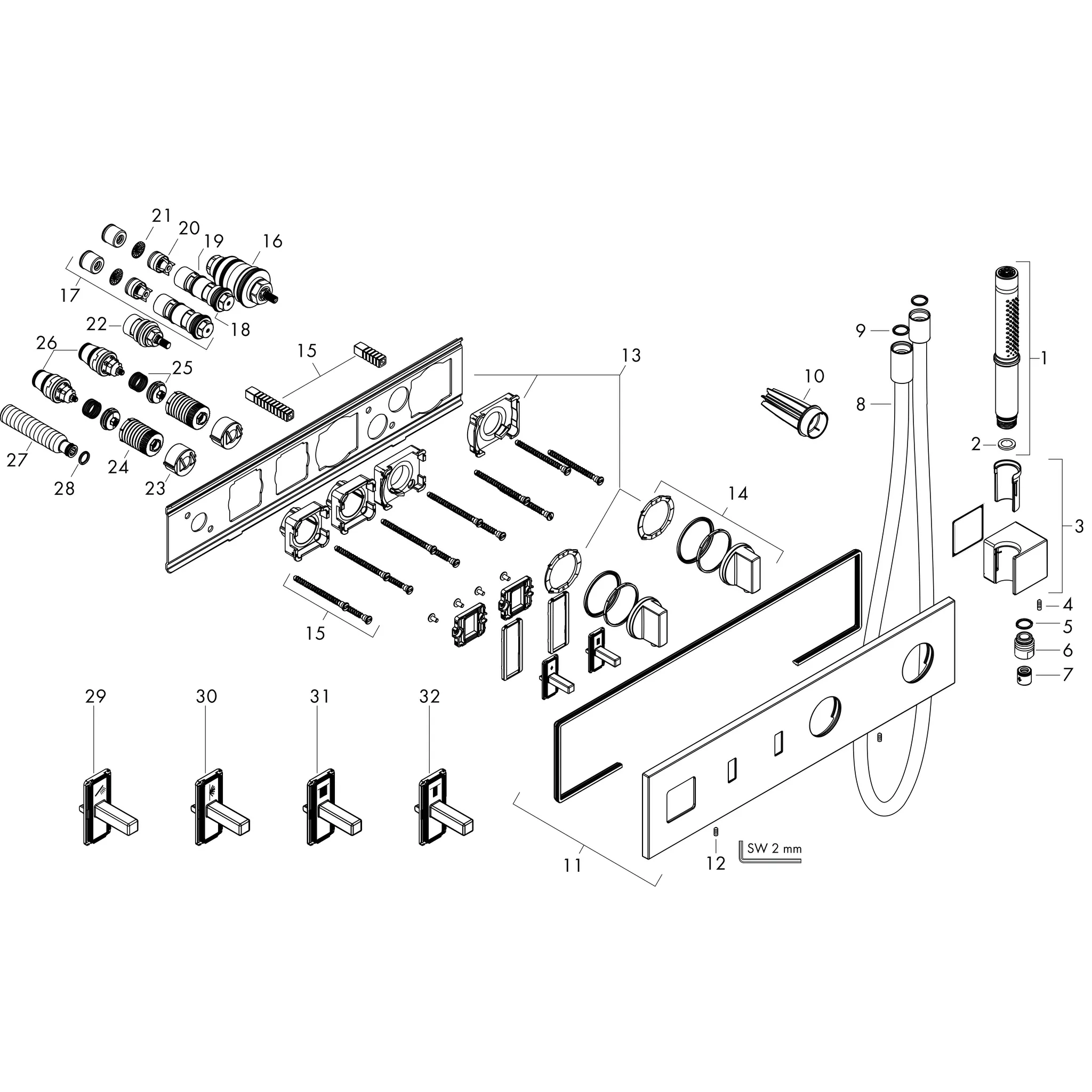 Hansgrohe AXOR ShowerComposition Thermostatmodul 470/110 Unterputz, Brushed Black Chrome, 2 Verbraucher, max. Durchfluss 32,7 l/min, min./max. Betriebsdruck 1/10 bar Hansgrohe AXOR ShowerComposition Thermostatmodul 470/110 Unterputz, Brushed Black Chrome, 2 Verbraucher, max. Durchfluss 32,7 l/min, min./max. Betriebsdruck 1/10 bar