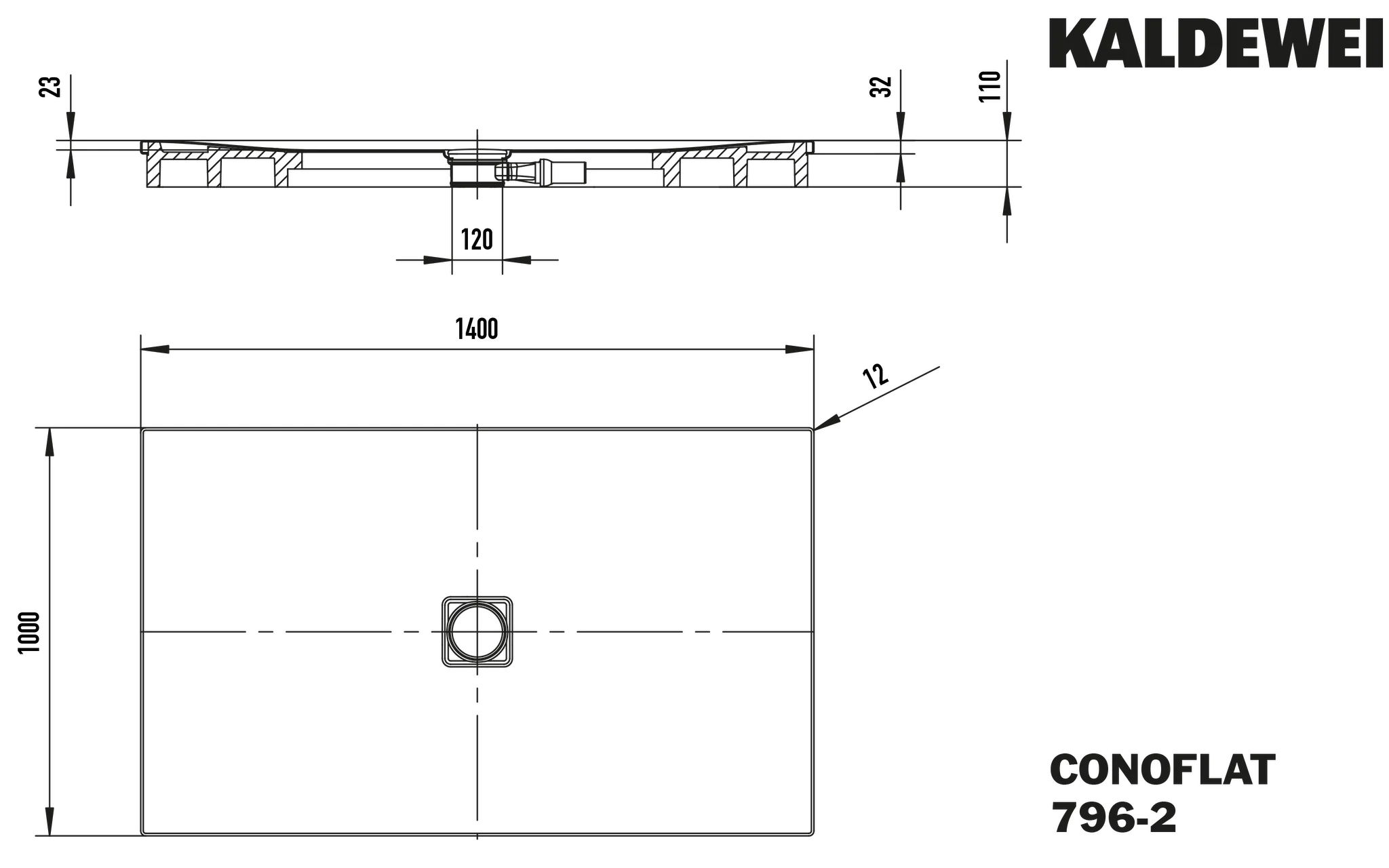 Kaldewei rechteck Duschwanne „Conoflat“ 100 × 140 cm in cool grey 40
