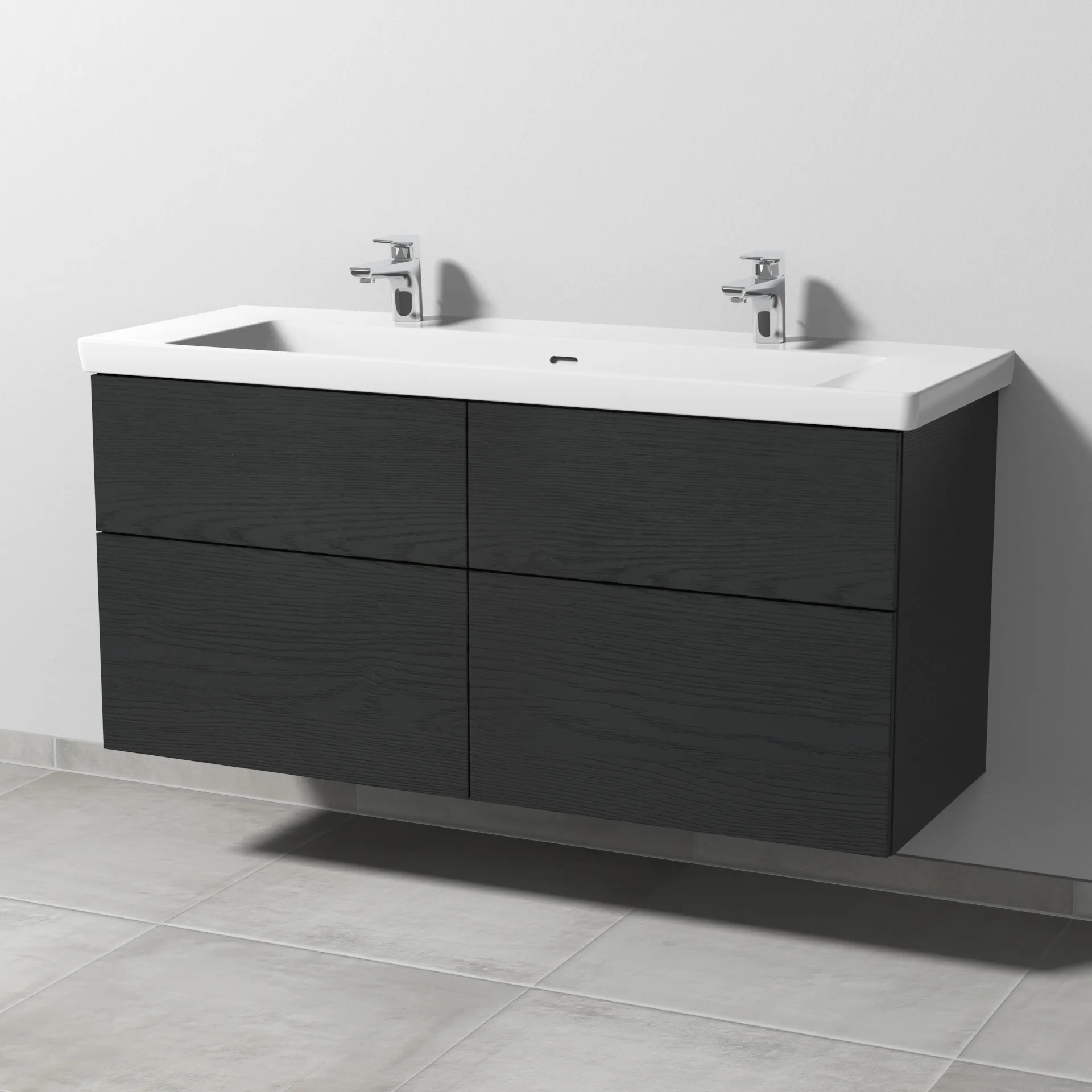 Sanipa Waschtischunterschrank „3way“ 1255 × 588 × 462 mm in Black Oak, mit Hahnlochbohrung, Becken mittig