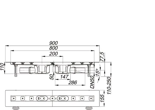 Duschrinne CeraLine F Duo 800 mm, DN 50 Duschrinne CeraLine F Duo 800 mm, DN 50
