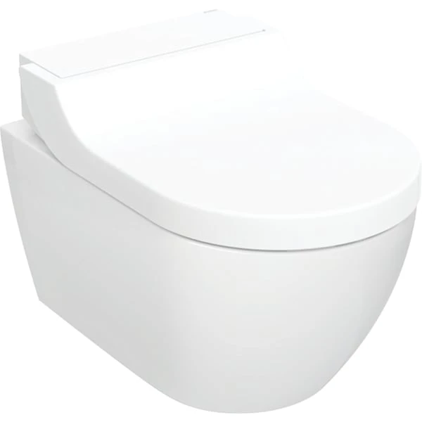 Geberit Wand-Dusch-WC Komplettanlage AquaClean „Tuma“ Comfort in Glas weiß, Befestigung sichtbar, ohne Spülrand