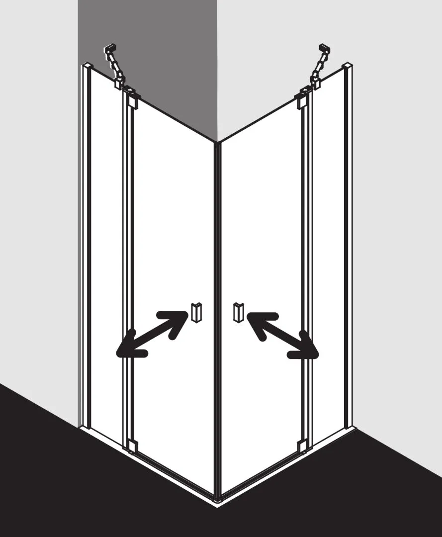 Kermi Duschtür Eckeinstieg 2-teilig Pendeltüren mit Festfeldern Halbteil rechts „RAYA“ Glas Klar, Profile Silber Mattglanz, BV: 720 - 750 mm GAK: 705 - 735 mm WE: 730 - 760 mm H: 1850 mm