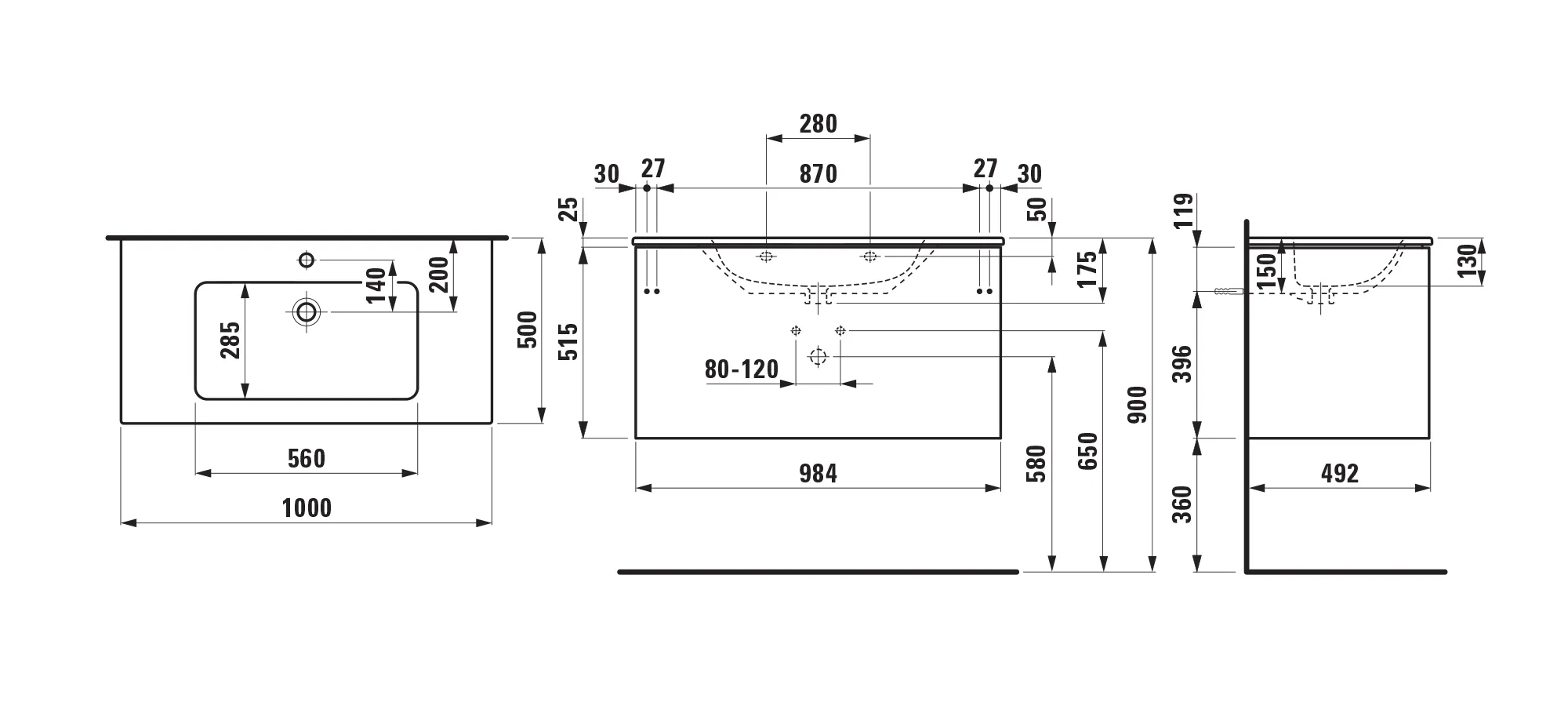 Laufen Badmöbelset inkl. Waschtisch „PRO S“ 1000 × 500 × 540 mm