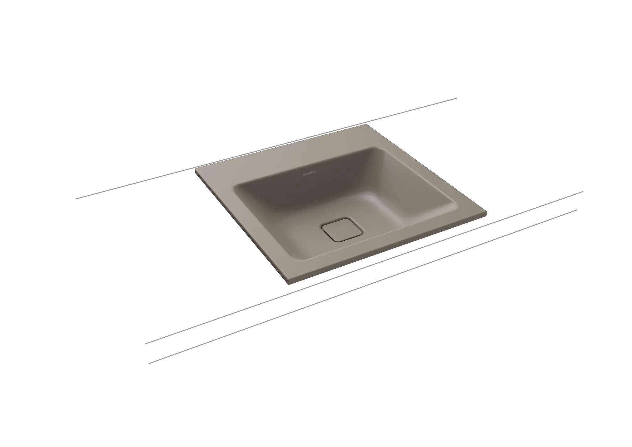 Einbauwaschtisch „Cono“ 50 × 50 cm, mittig, ohne Überlauf, mit Hahnlochbohrung in warm grey 60 mit Perl-Effekt Einbauwaschtisch „Cono“ 50 × 50 cm, mittig, ohne Überlauf, mit Hahnlochbohrung in warm grey 60 mit Perl-Effekt