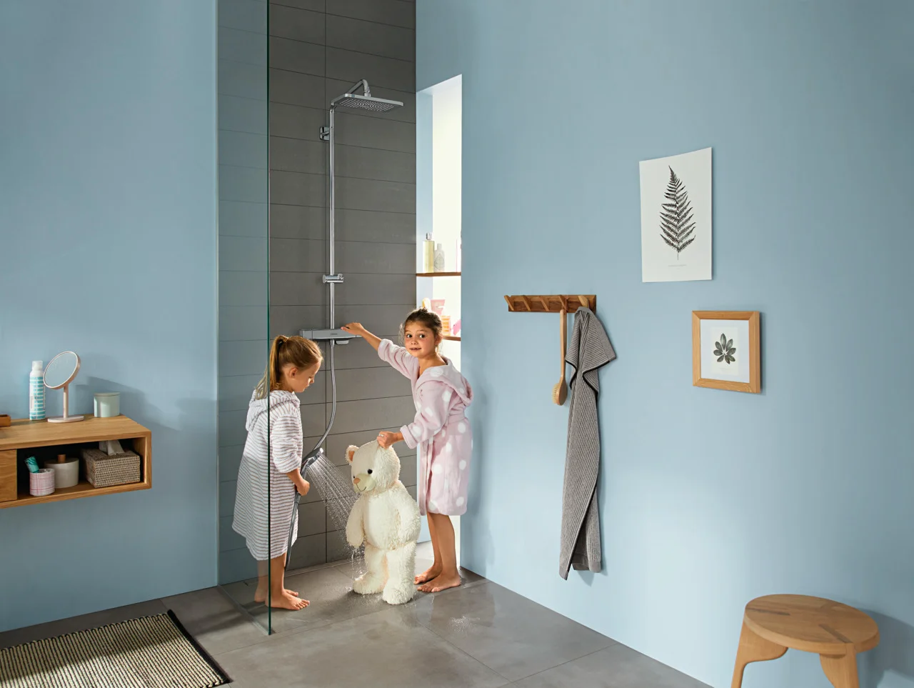 Hansgrohe Croma E Showerpipe 280 1jet chrom mit Brausethermostat Ecostat E - Aufputzinstallation, 340 mm Brausearmlänge, 2 Verbraucher