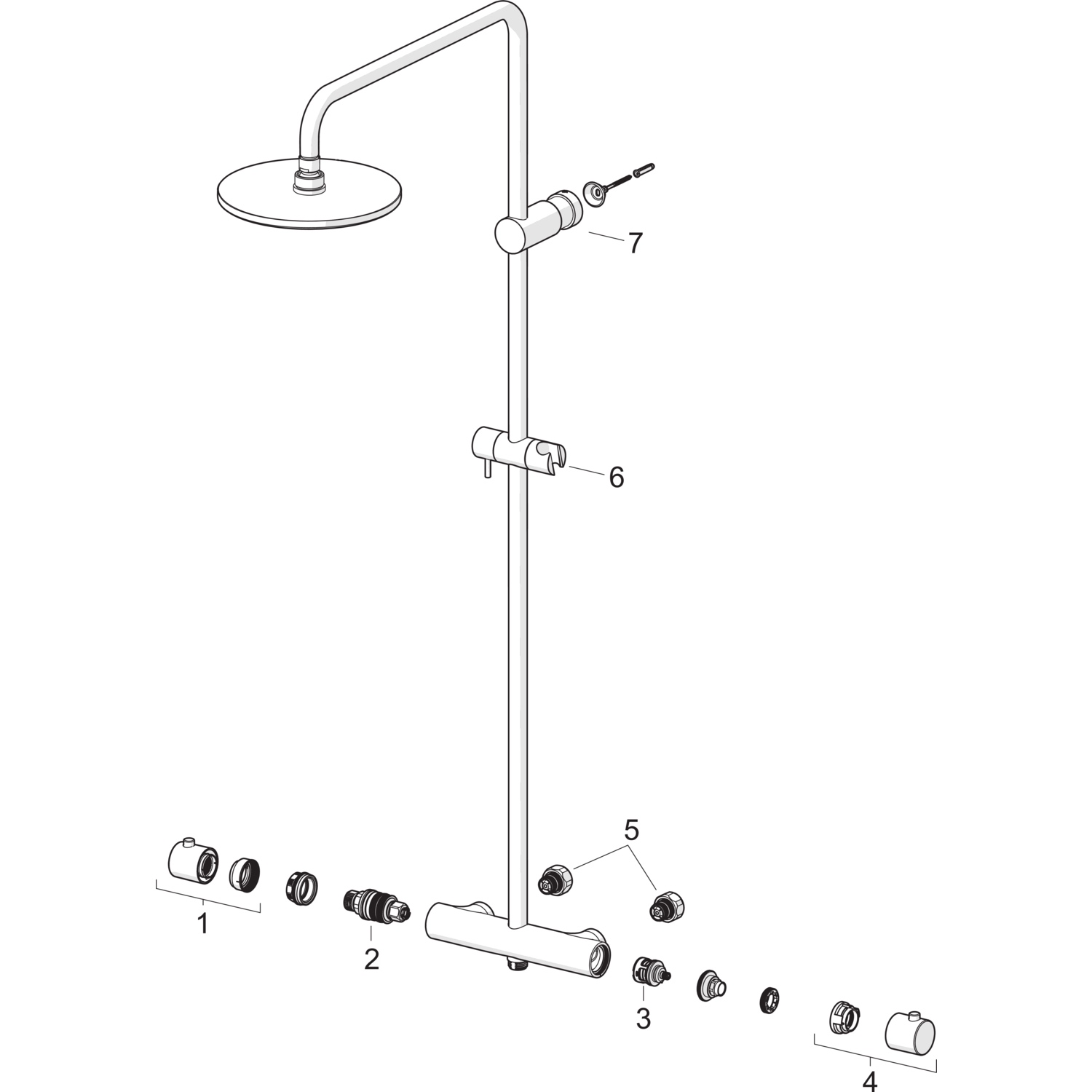 Regenbrause-Duscharmatur UNITA ECO 5814 3-strahlig Ausladung 470 - 495 mm Chrom Kopfbrause rund