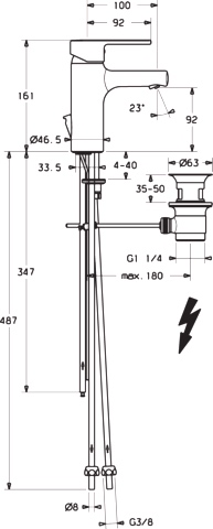 HA Einhebelmischer Waschtischbatterie, Niederdruck HANSARONDA 0313 Kupferrohr Zugstangenablaufgarnitur Ausladung 100mm Chrom