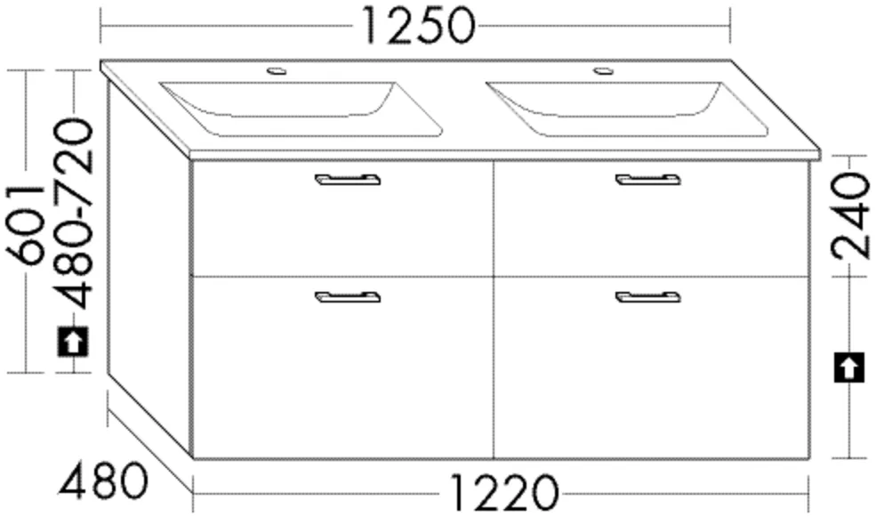Burgbad Waschtischunterschrank Sys30, 1.220 x 480 mm, Höhe 601 mm, 2 Schubladen oben, 2 Auszüge unten, Siphonausschnitt Burgbad Waschtischunterschrank Sys30, 1.220 x 480 mm, Höhe 601 mm, 2 Schubladen oben, 2 Auszüge unten, Siphonausschnitt