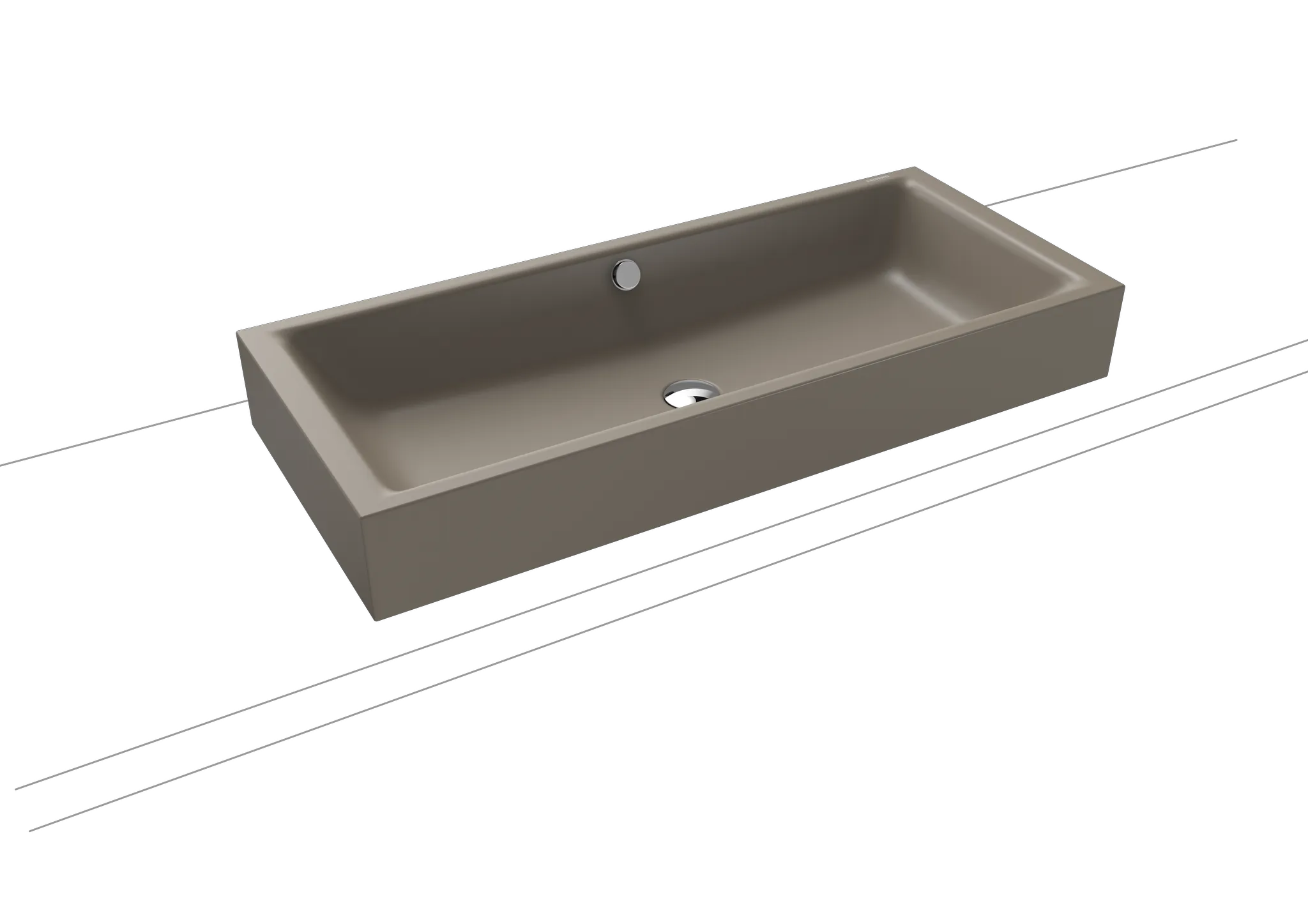 Aufsatzwaschtisch „Puro S“ 90 × 38,5 cm, ohne Hahnlochbohrung, mit Überlauf in warm grey 60 mit Perl-Effekt