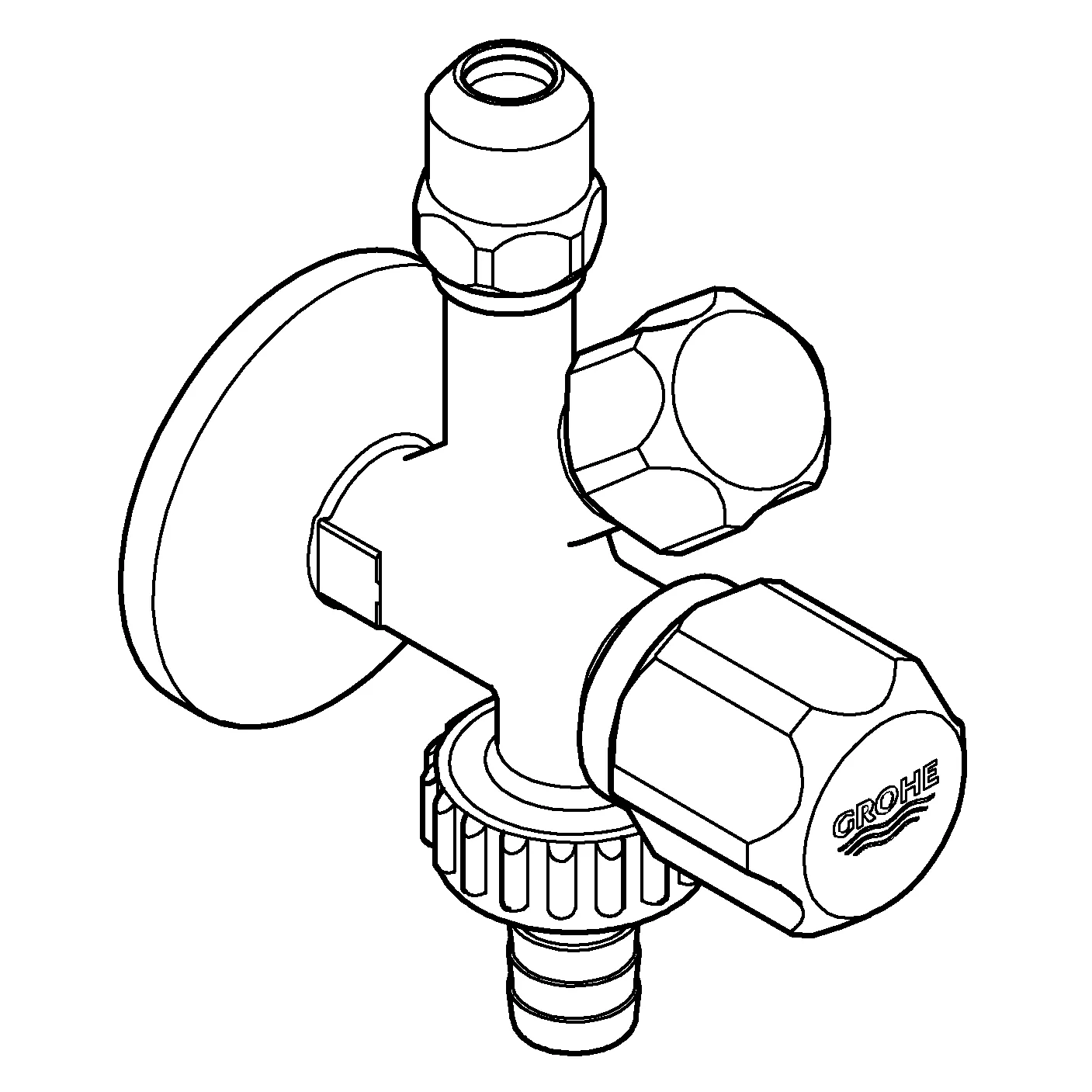 Original WAS Kombi-Eckventil 22036, selbstdichtendes Anschlussgewinde, Wandanschluss 1/2″, Abgang 3/8″, Abgang 3/4" mit Schlauchanschluss, Quetschverschraubung ⌀ 10 mm Original WAS Kombi-Eckventil 22036, selbstdichtendes Anschlussgewinde, Wandanschluss 1/2″, Abgang 3/8″, Abgang 3/4" mit Schlauchanschluss, Quetschverschraubung ⌀ 10 mm