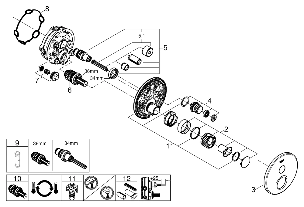 Grohe Grohtherm SmartControl Thermostat mit 1 Absperrventil, Unterputz-Thermostat, Fertigmontageset für Rapido SmartBox, Wandrosette rund, supersteel Grohe Grohtherm SmartControl Thermostat mit 1 Absperrventil, Unterputz-Thermostat, Fertigmontageset für Rapido SmartBox, Wandrosette rund, supersteel