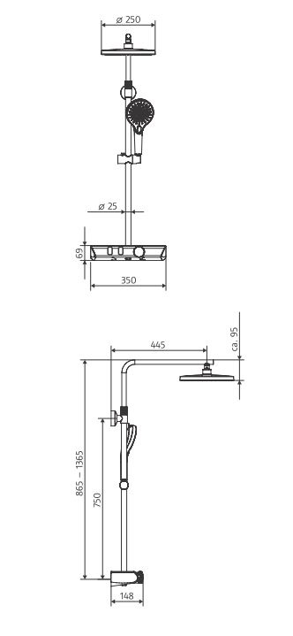 HSK Duschsystem mit Thermostat & Ablage „AquaXPro“ Ausladung 445 mm in chrom