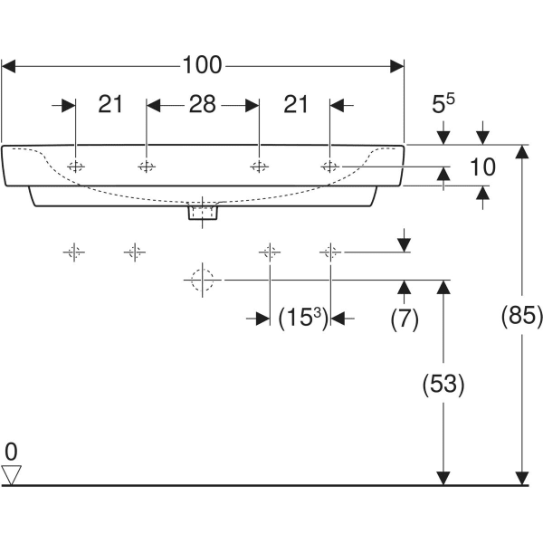 Wandwaschtisch „Renova Plan“, rechteckig 100 × 48 cm in weiß alpin Wandwaschtisch „Renova Plan“, rechteckig 100 × 48 cm in weiß alpin