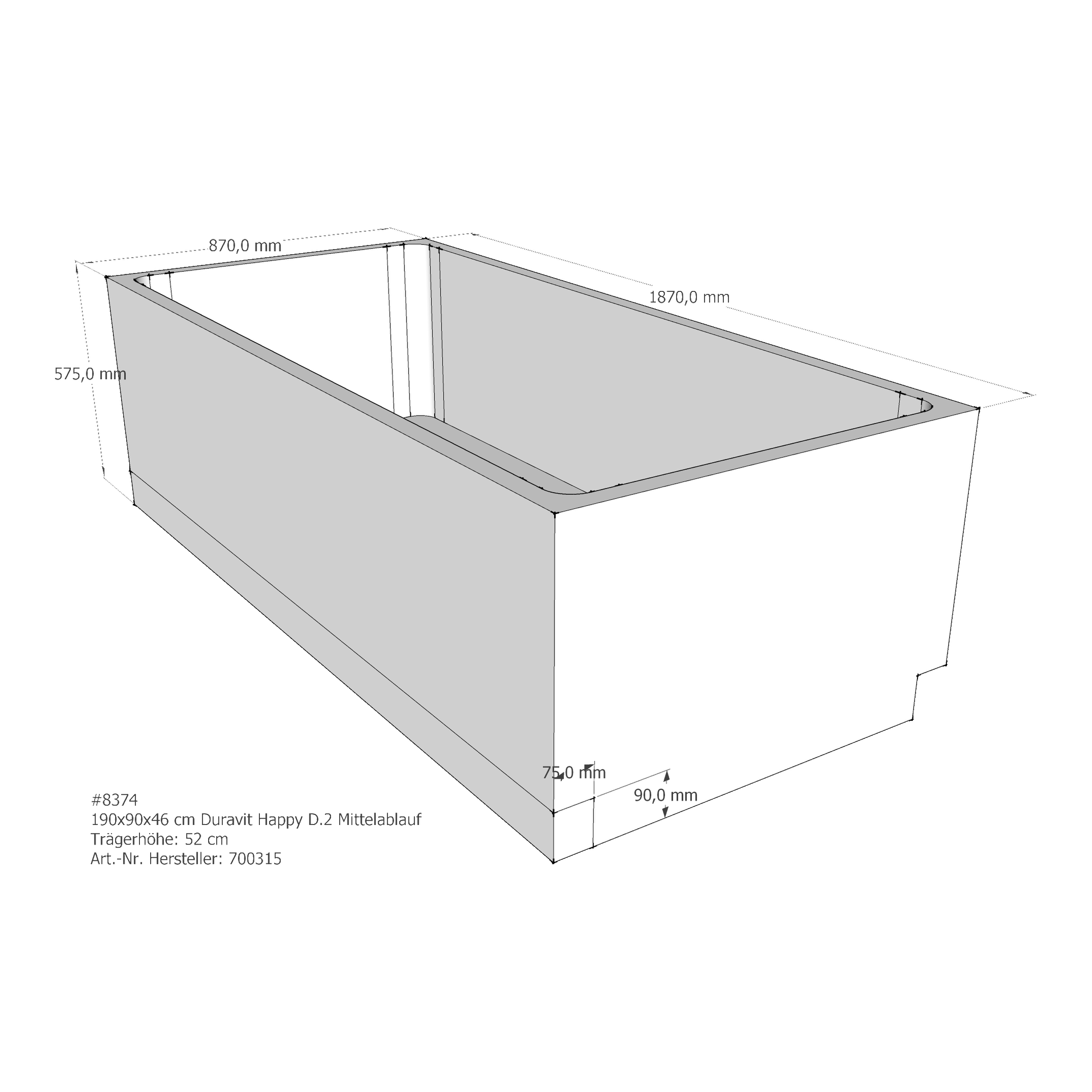Badewannenträger für Duravit Happy D.2 190 × 90 × 46 cm Badewannenträger für Duravit Happy D.2 190 × 90 × 46 cm