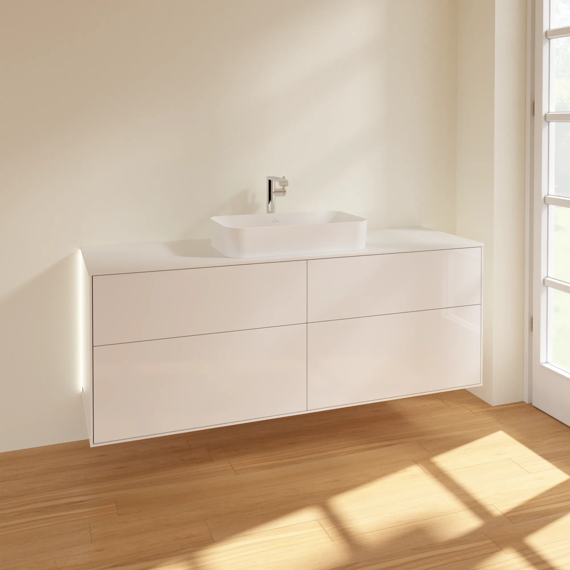 Villeroy & Boch Waschtischunterschrank „Finion“ für Schrankwaschtisch 1600 × 603 × 501 mm Glossy White Lacquer, für Becken mittig, mit Hahnlochbohrung