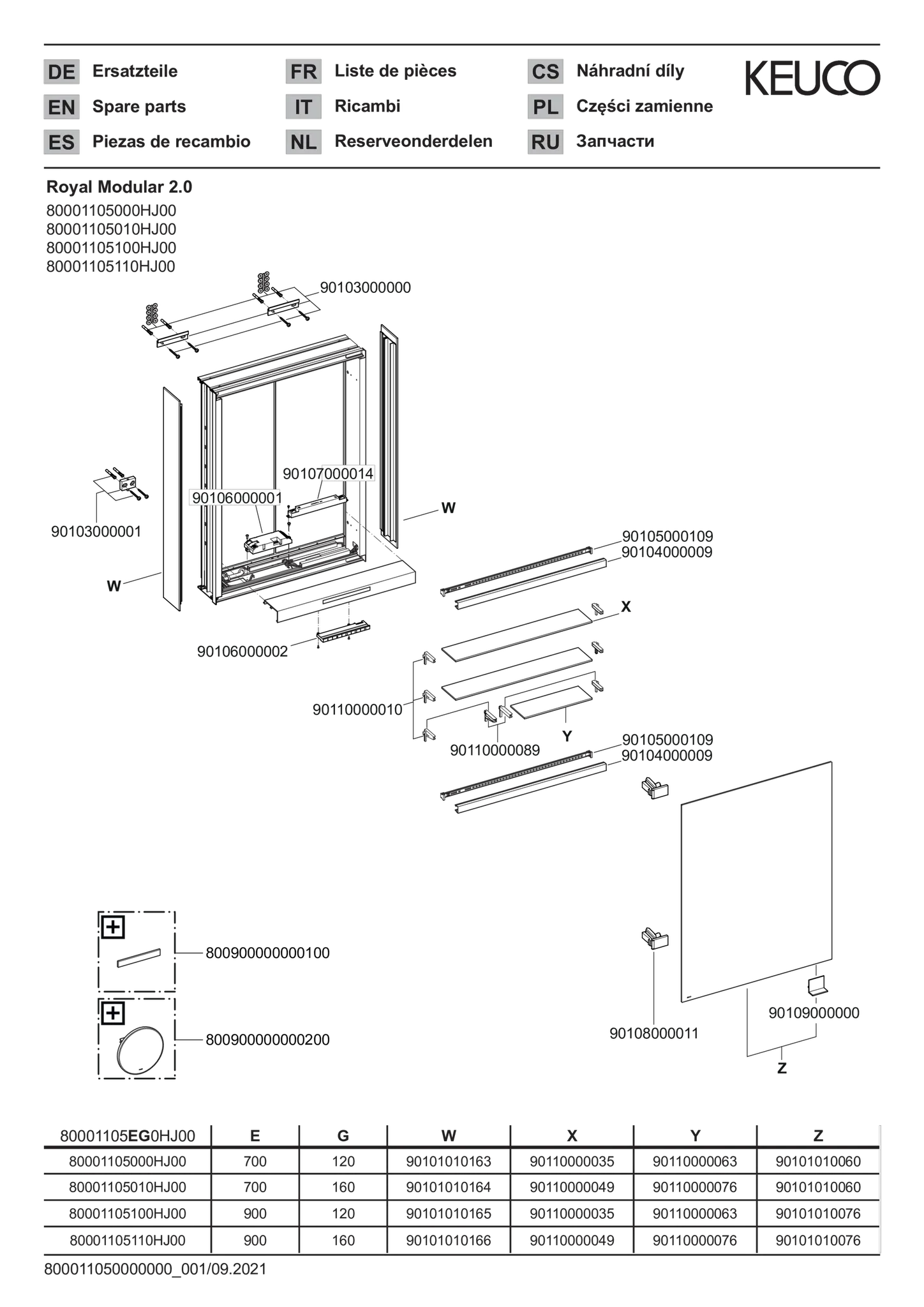 KEUCO Wandvorbau Spiegelschrank 1-türig „Royal Modular 2.0“ in Silber (eloxiert), Anschlag links, links, Aufputz, Anschlag links, mit Beleuchtung, mit Steckdose 500 × 700 × 160 mm