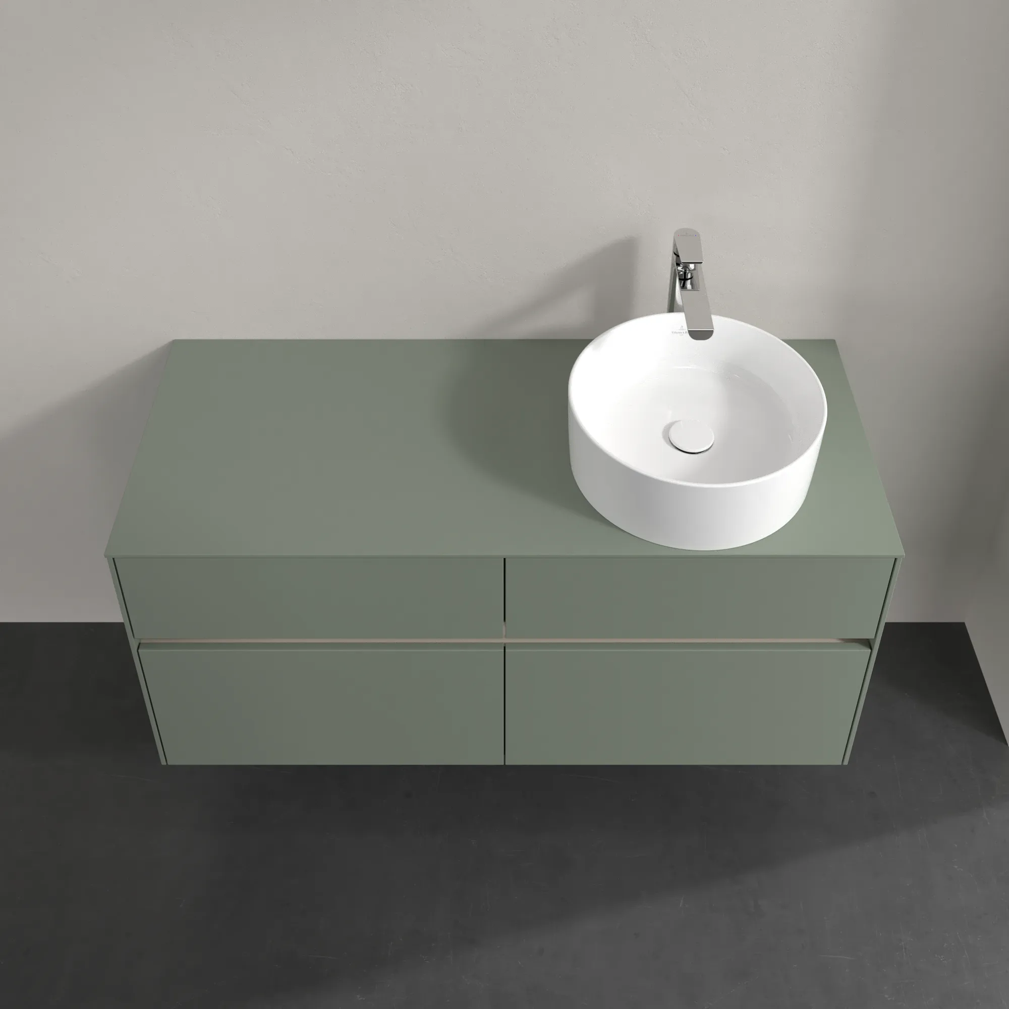 Villeroy & Boch Waschtischunterschrank „Collaro“ 1200 × 548 × 500 mm Soft Green, ohne Beleuchtung, für Becken rechts