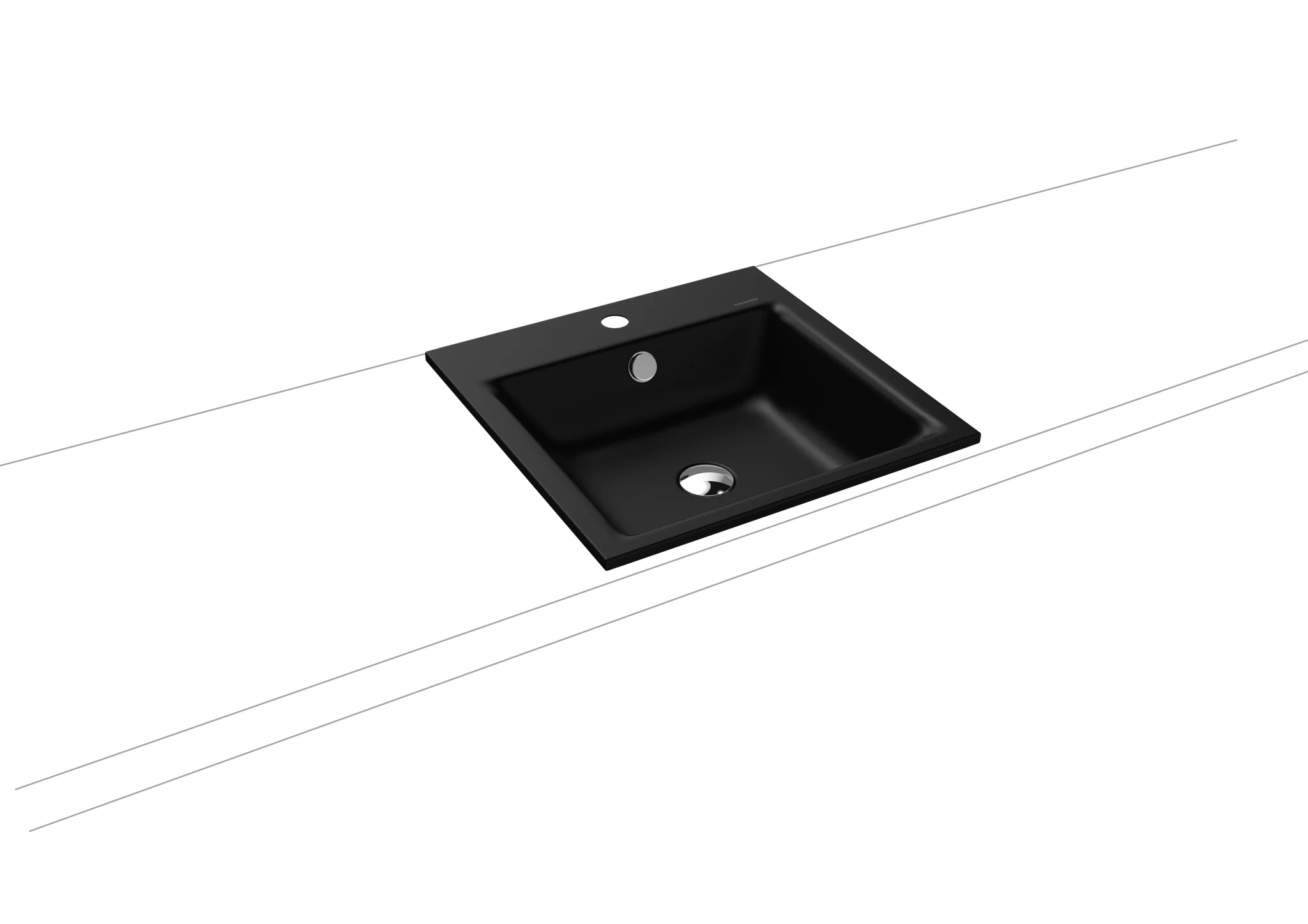 Kaldewei PURO Einbauwaschtisch, schwarz matt 100, 460x460 mm, Randhöhe 14 mm, mit Überlauf, 1er Hahnlochbohrung