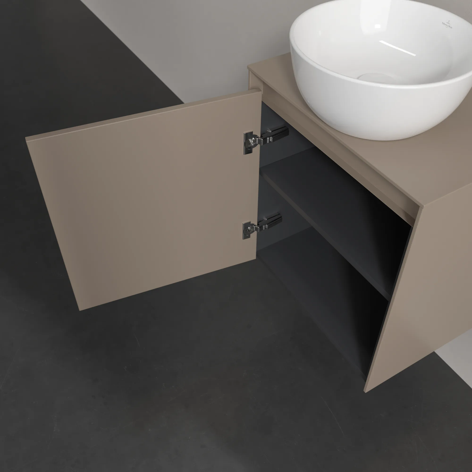 Villeroy & Boch Waschtischunterschrank „Collaro“ 500 × 548 × 380 mm Taupe, für Becken mittig, Anschlag links, mit Beleuchtung Villeroy & Boch Waschtischunterschrank „Collaro“ 500 × 548 × 380 mm Taupe, für Becken mittig, Anschlag links, mit Beleuchtung