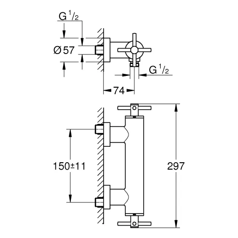 Grohe Atrio Brausebatterie, ½ Wandmontage, Keramik-Oberteile ½, 90 Grad, Grohe Long-Life Oberfläche, Brauseabgang unten ½, integrierte Rückflussverhinderer, verdeckte S-Anschlüsse, Eigensicher gegen Rückfließen, mit Kreuzgriffen Grohe Atrio Brausebatterie, ½ Wandmontage, Keramik-Oberteile ½, 90 Grad, Grohe Long-Life Oberfläche, Brauseabgang unten ½, integrierte Rückflussverhinderer, verdeckte S-Anschlüsse, Eigensicher gegen Rückfließen, mit Kreuzgriffen
