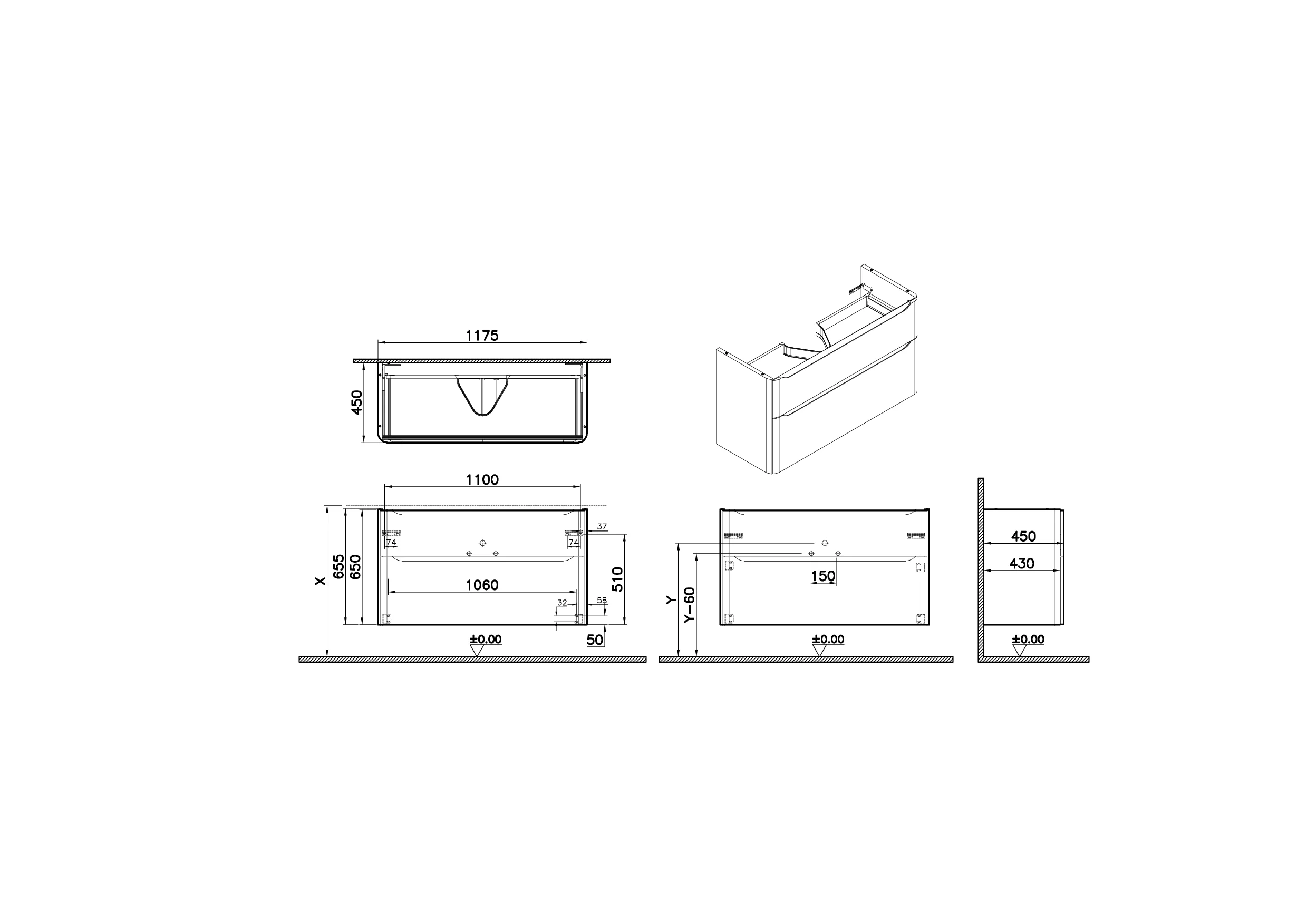 New Integra Round Waschtischunterschrank mit 2 Vollauszügen 117 x 45 x 65 cm (BxTxH) Hellgrau Matt New Integra Round Waschtischunterschrank mit 2 Vollauszügen 117 x 45 x 65 cm (BxTxH) Hellgrau Matt