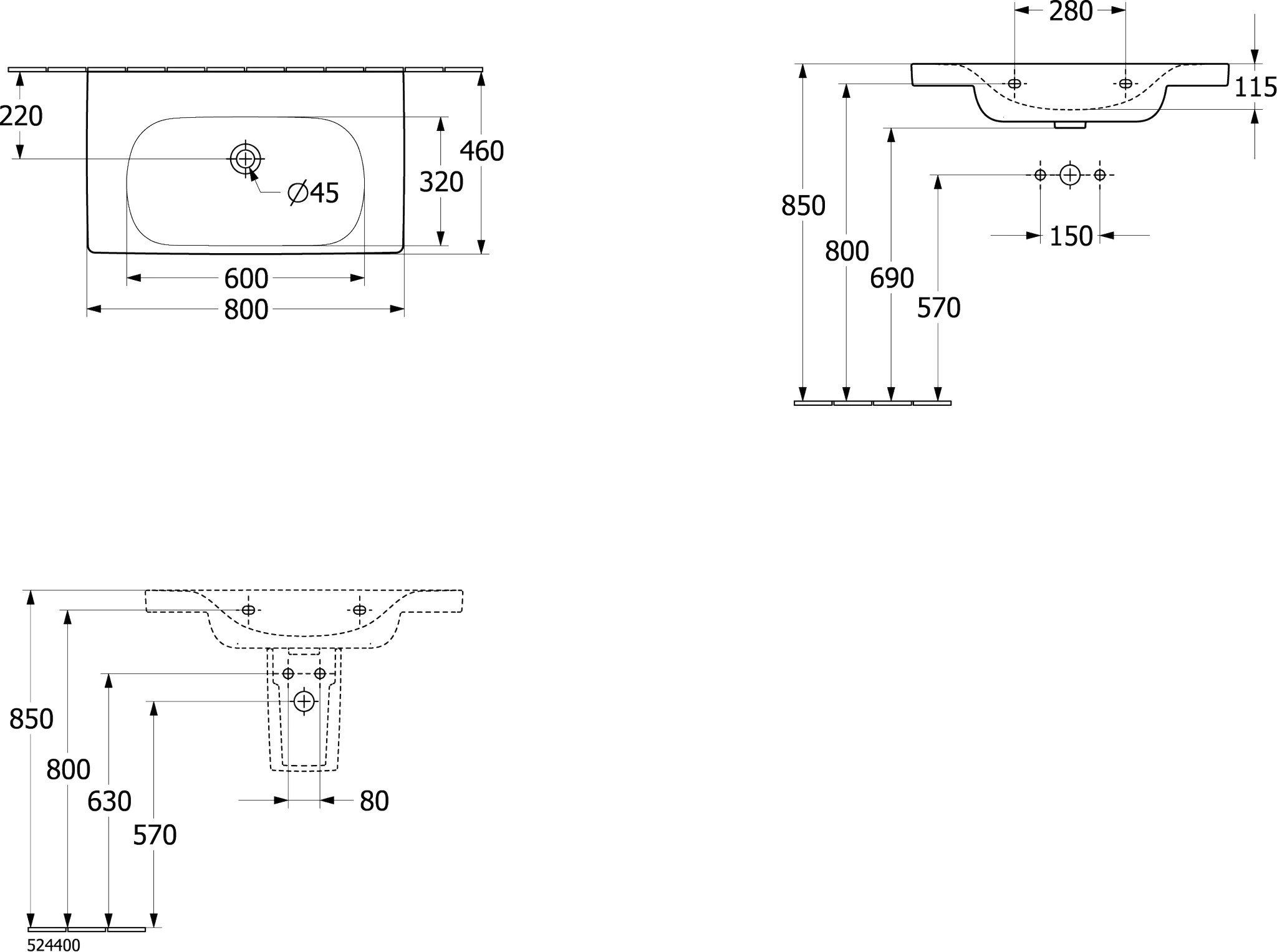 Villeroy & Boch Schrankwaschtisch Skyla 5A5182, 800x460mm Rechteck, Überlauf, Weiss Alpin Villeroy & Boch Schrankwaschtisch Skyla 5A5182, 800x460mm Rechteck, Überlauf, Weiss Alpin