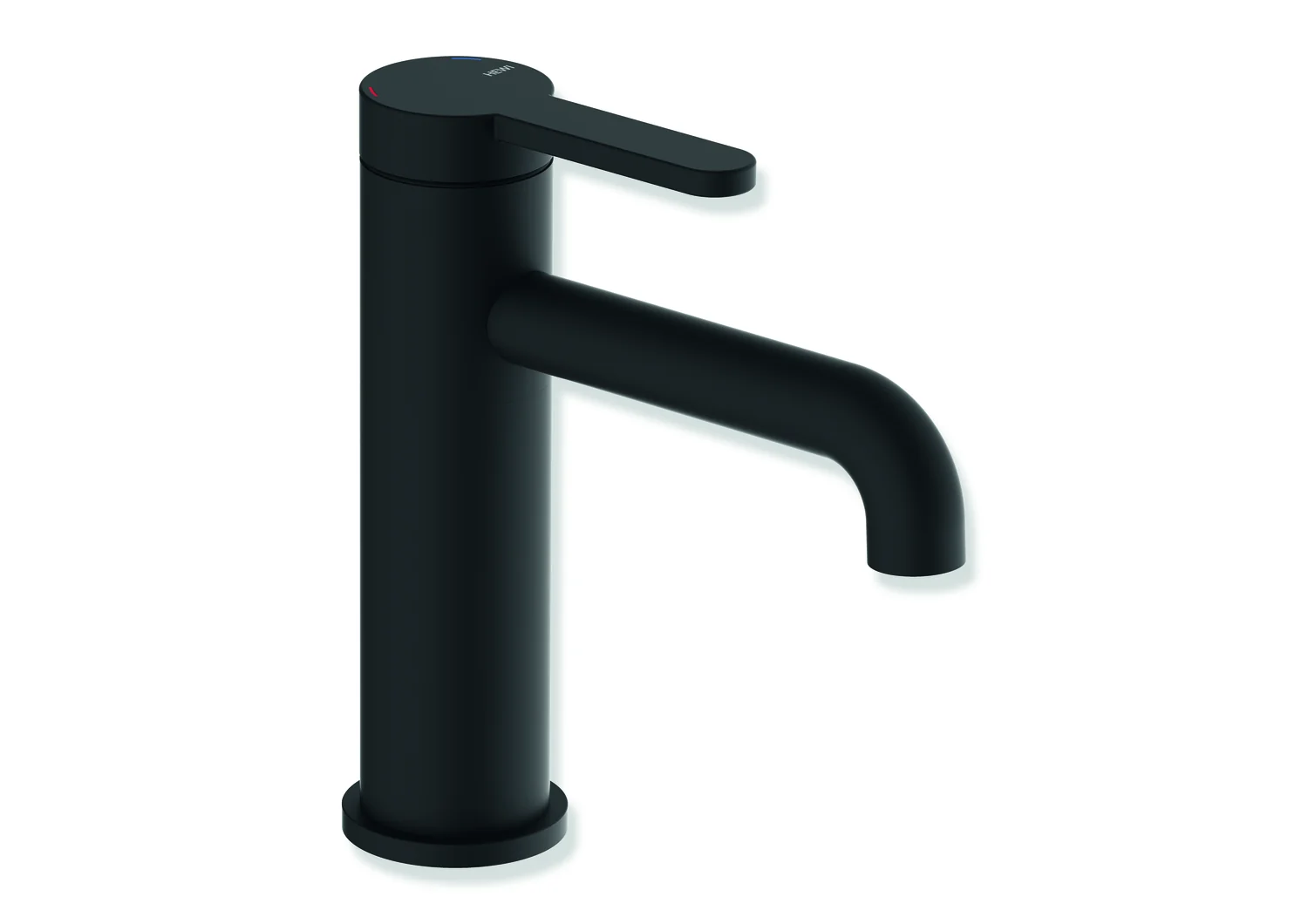 HEWI Einhebel-Waschtischmischer AQ477, pulverbeschichtet in Schwarz tiefmatt, Höhe 172 mm, Ausladung 130 mm, Durchfluss 5 l/min, Keramikkartusche K-35OP, druckfest bis 35 bar, Anschluss G 3/8", geeignet für thermische Desinfektion nach DVGW W 551