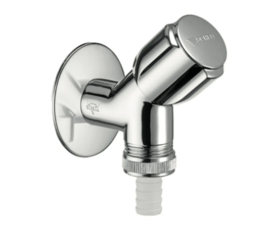 Geräteschrägsitzventil COMFORT, RFV, DN 15 G 1/2 AG, Schlauchverschraubung Ø 14,5 mm (DN 20 G 3/4 AG), chrom Geräteschrägsitzventil COMFORT, RFV, DN 15 G 1/2 AG, Schlauchverschraubung Ø 14,5 mm (DN 20 G 3/4 AG), chrom