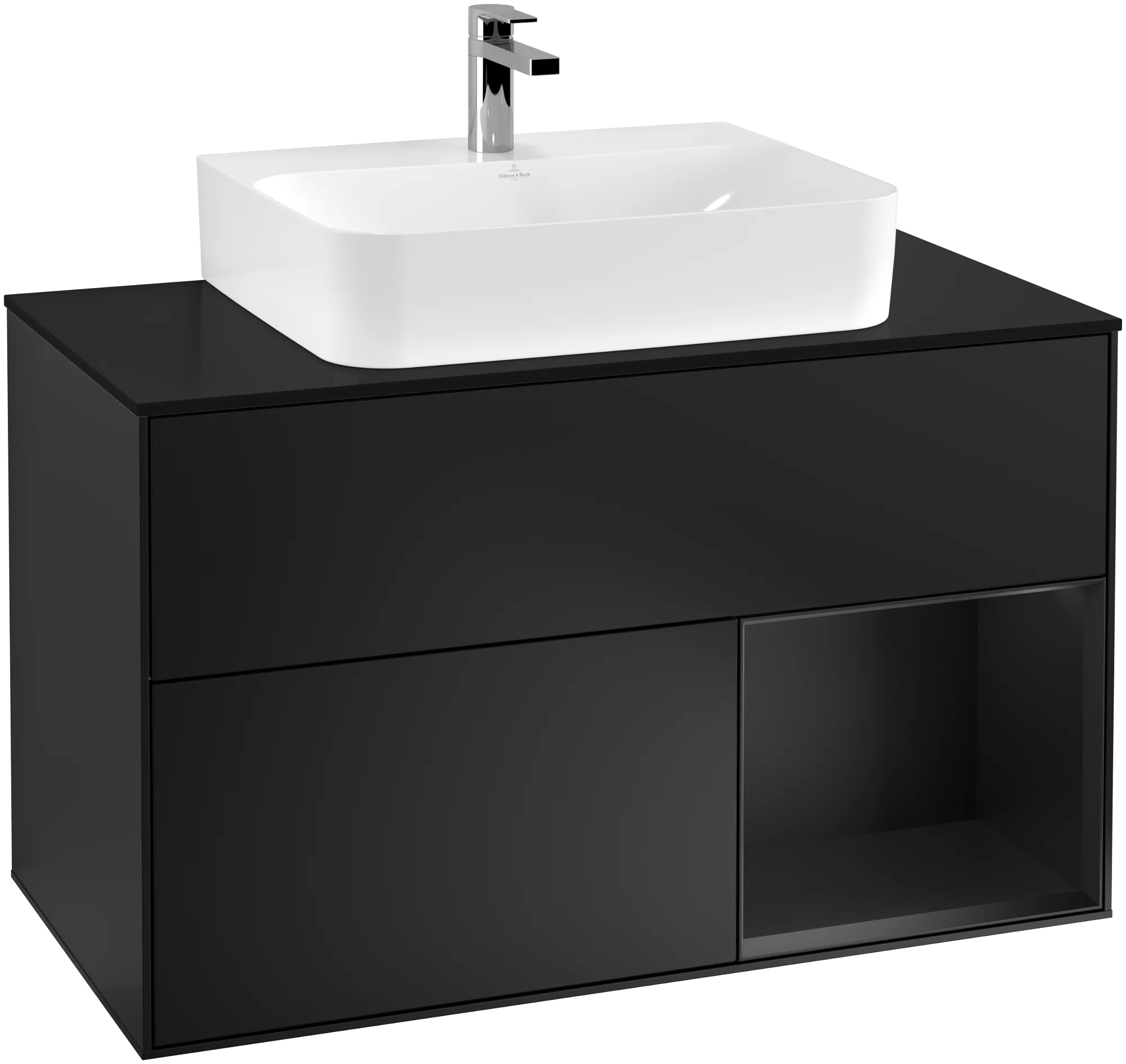 Villeroy & Boch Finion Waschbeckenunterschrank G12, 1000 x 603 x 501 mm, Black Matt Lacquer / Glass Black Matt