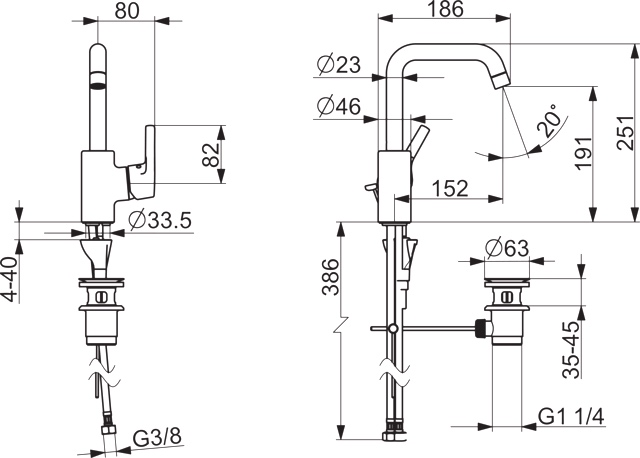 HA Einhebelmischer Waschtischbatterie HANSAPALENO 5637 Ablaufgarnitur mit Zugstange Ausladung 152 mm DN15 Chrom