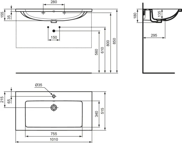 Waschbecken „i.lifeB“ 101 × 51,5 × 18 cm, Hahnlochposition mittig in Weiß Waschbecken „i.lifeB“ 101 × 51,5 × 18 cm, Hahnlochposition mittig in Weiß