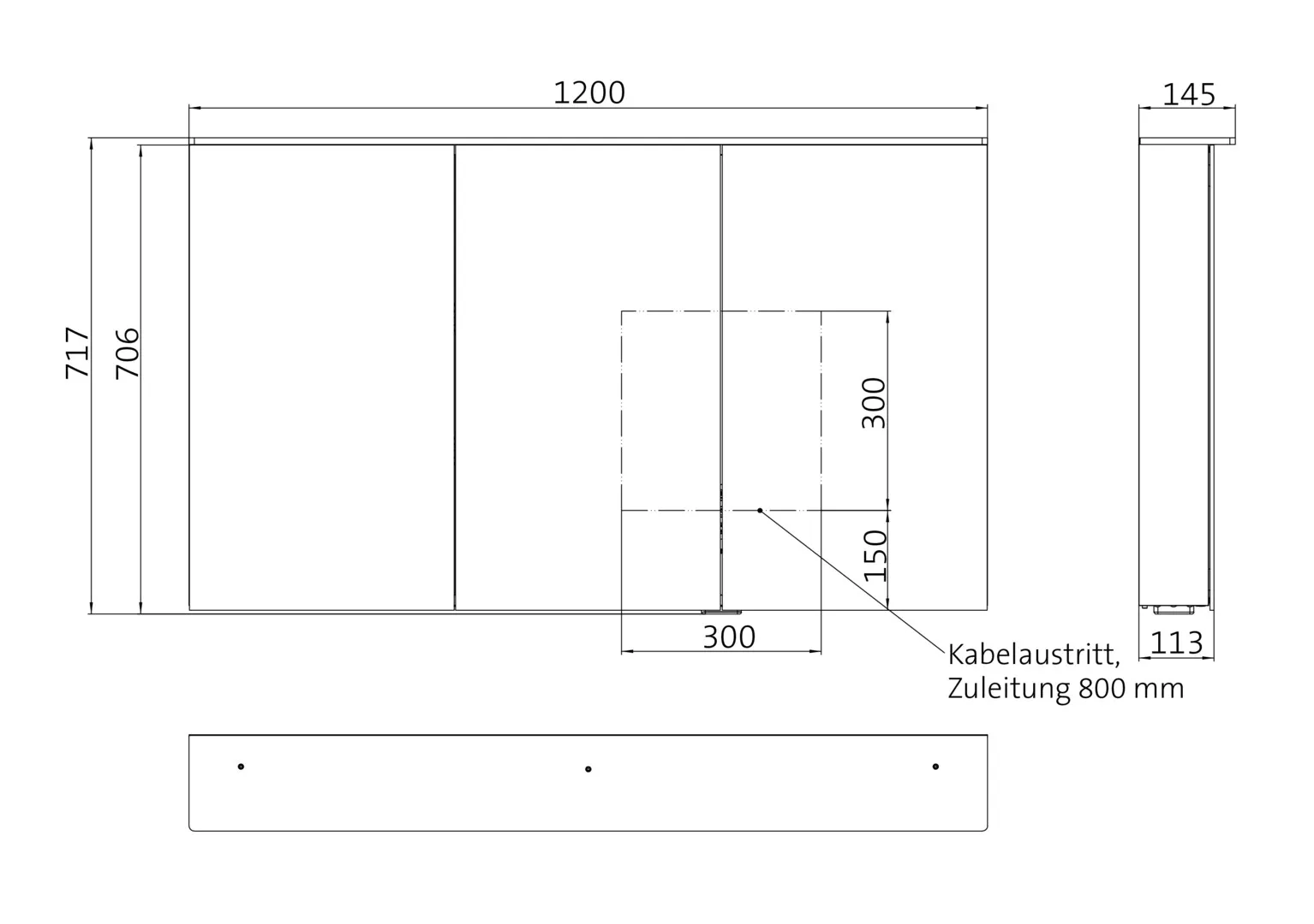 Lichtspiegelschrank flat 2 Design,Aufputz, mit Waschtischbeleuchtung,3 Tür, 1200mm